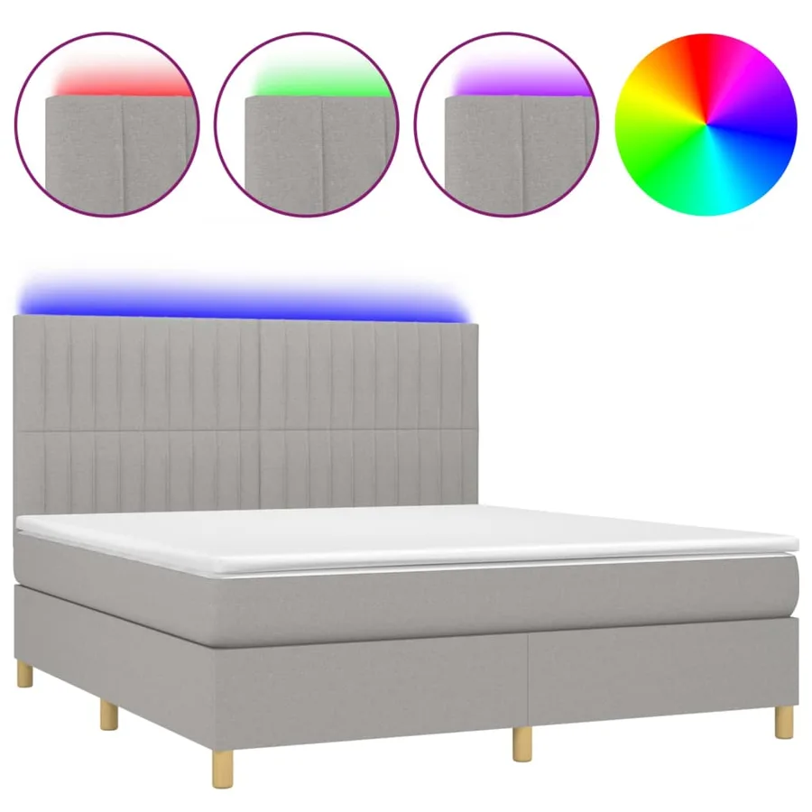 Sommier à lattes de lit matelas et LED Gris clair 160x200 cm - 2