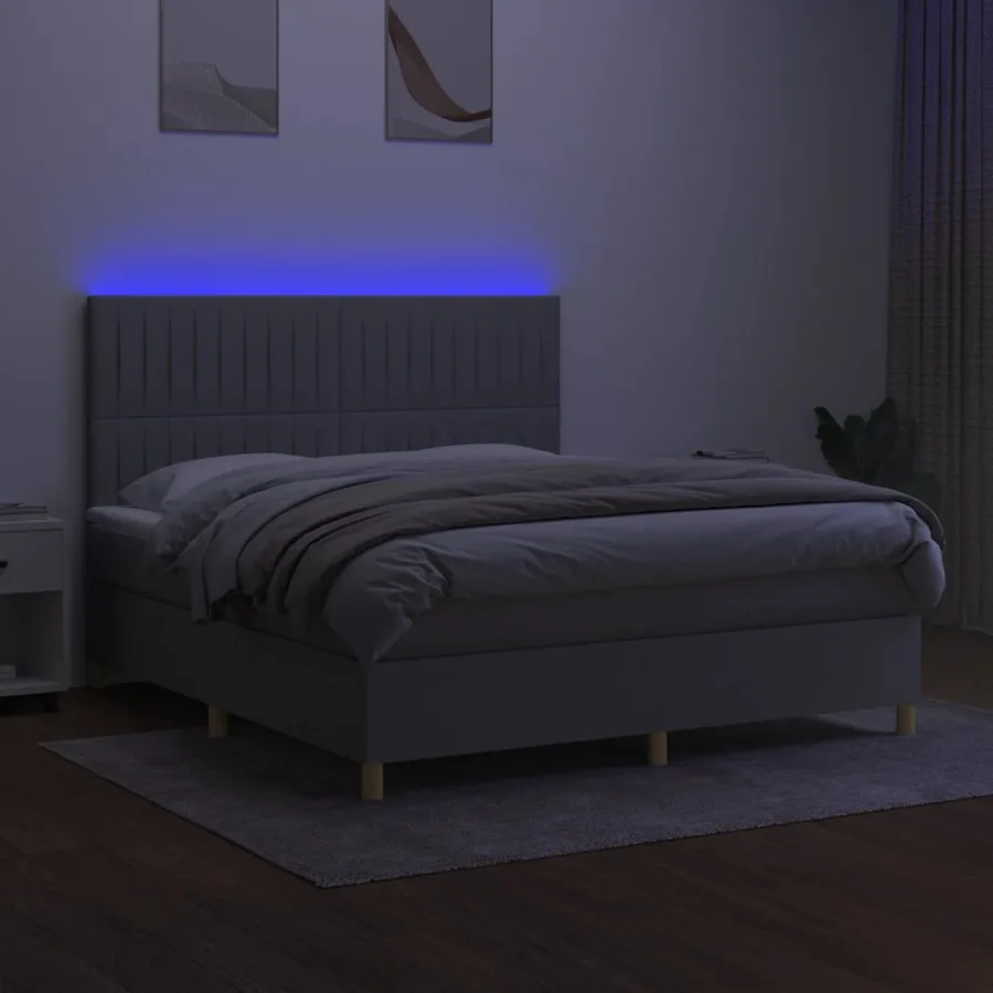 Sommier à lattes de lit matelas et LED Gris clair 160x200 cm - 4
