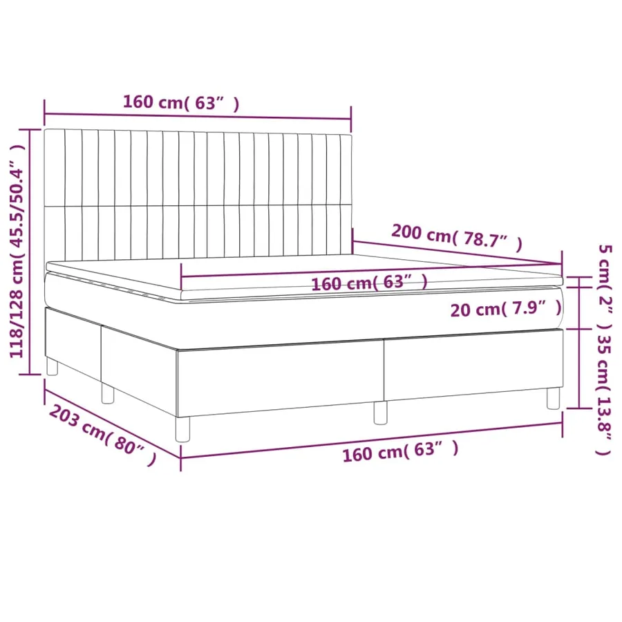 Sommier à lattes de lit matelas et LED Gris clair 160x200 cm - 8