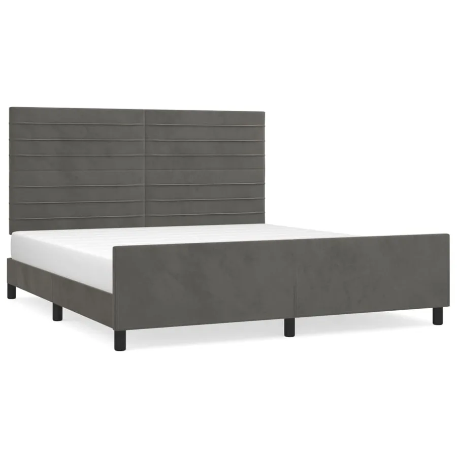 Cadre de lit sans matelas gris foncé velours - 2