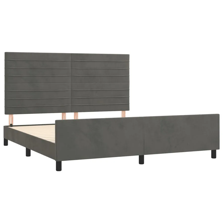 Cadre de lit sans matelas gris foncé velours - 4