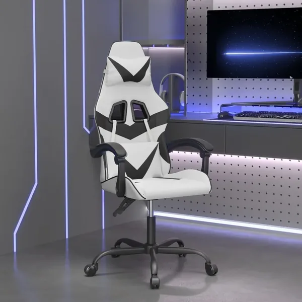Chaise de jeu pivotante Blanc et noir Similicuir