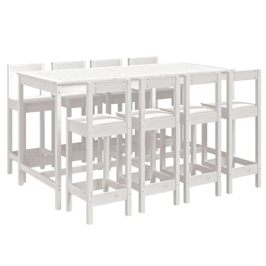 Ensemble de bar de jardin 9 pcs blanc bois de pin massif - 2