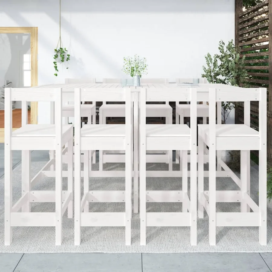 Ensemble de bar de jardin 9 pcs blanc bois de pin massif - 3