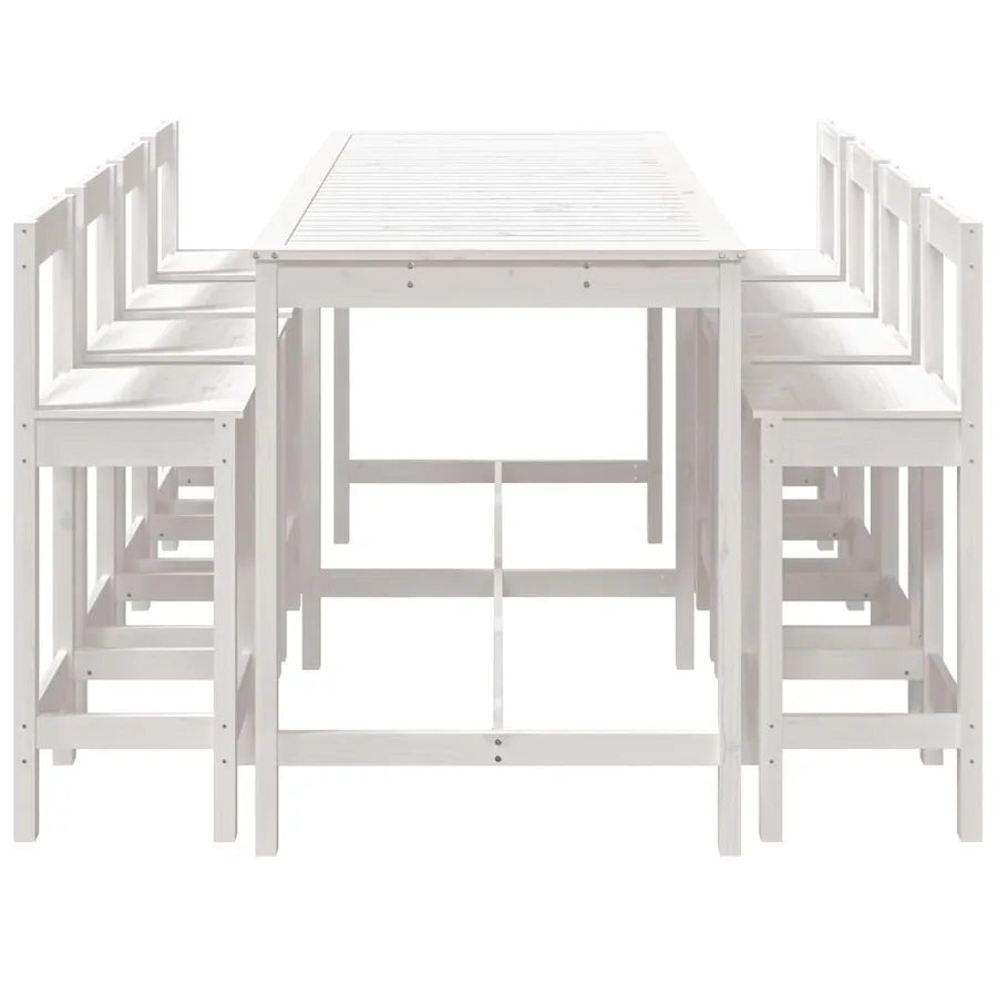 Ensemble de bar de jardin 9 pcs blanc bois de pin massif - 5