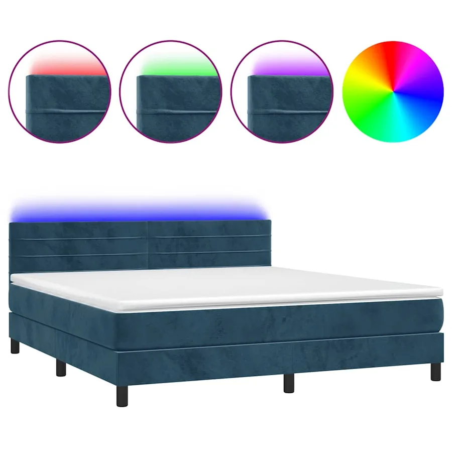 Sommier à lattes de lit avec matelas LED Bleu foncé 160x200 cm - 2