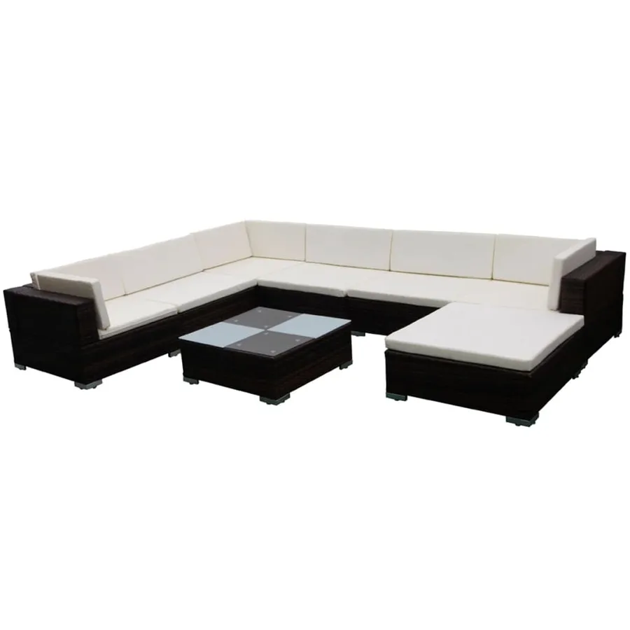 Salon de jardin 8 pcs avec coussins résine tressée marron - 2