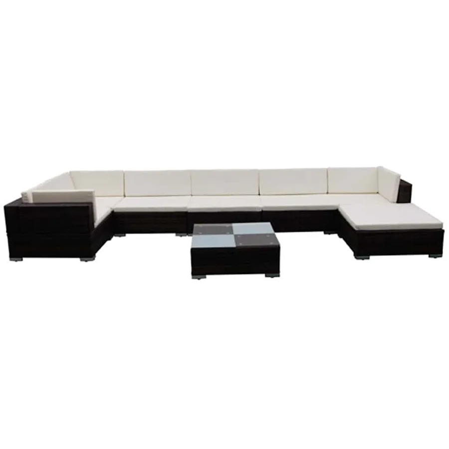 Salon de jardin 8 pcs avec coussins résine tressée marron - 3