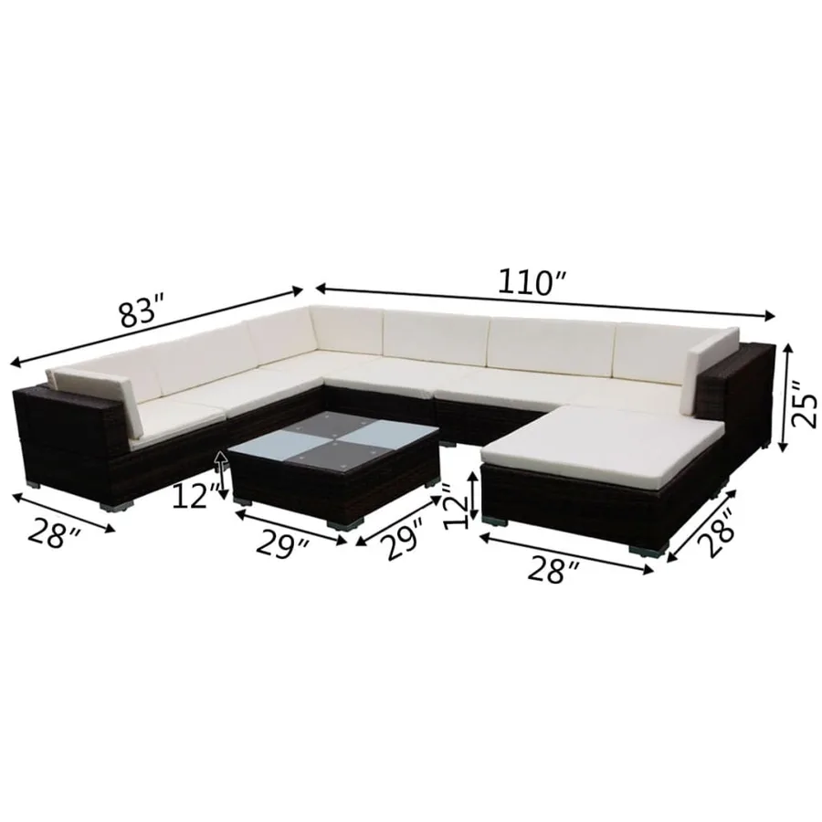 Salon de jardin 8 pcs avec coussins résine tressée marron - 8