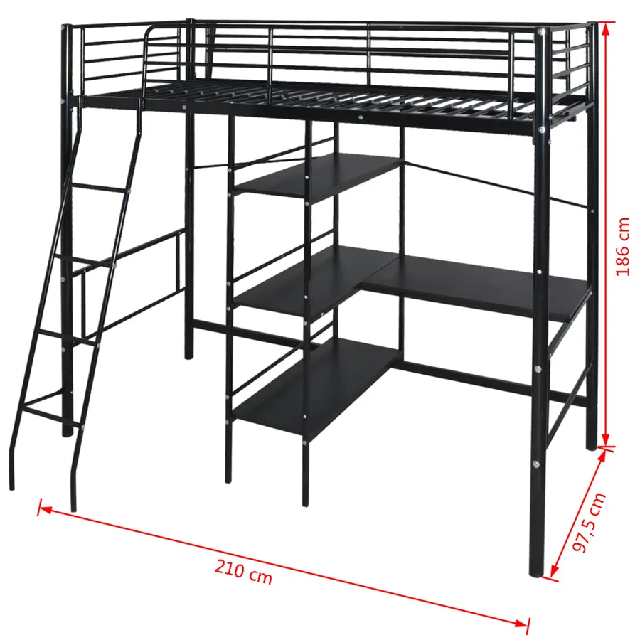 Lit avec matelas Noir 200 x 90 cm Métал - 4