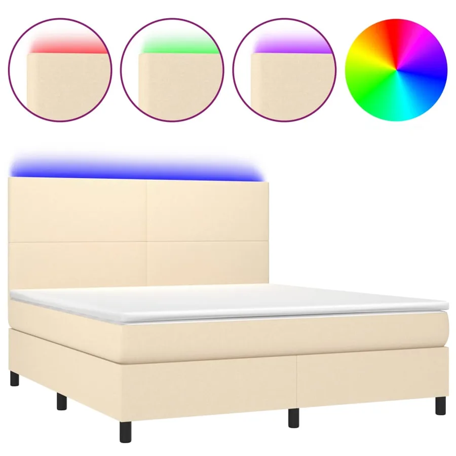 Sommier à lattes de lit et matelas et LED Crème 180x200cm Tissu - 2
