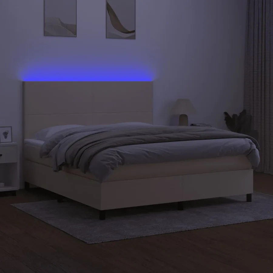 Sommier à lattes de lit et matelas et LED Crème 180x200cm Tissu - 4