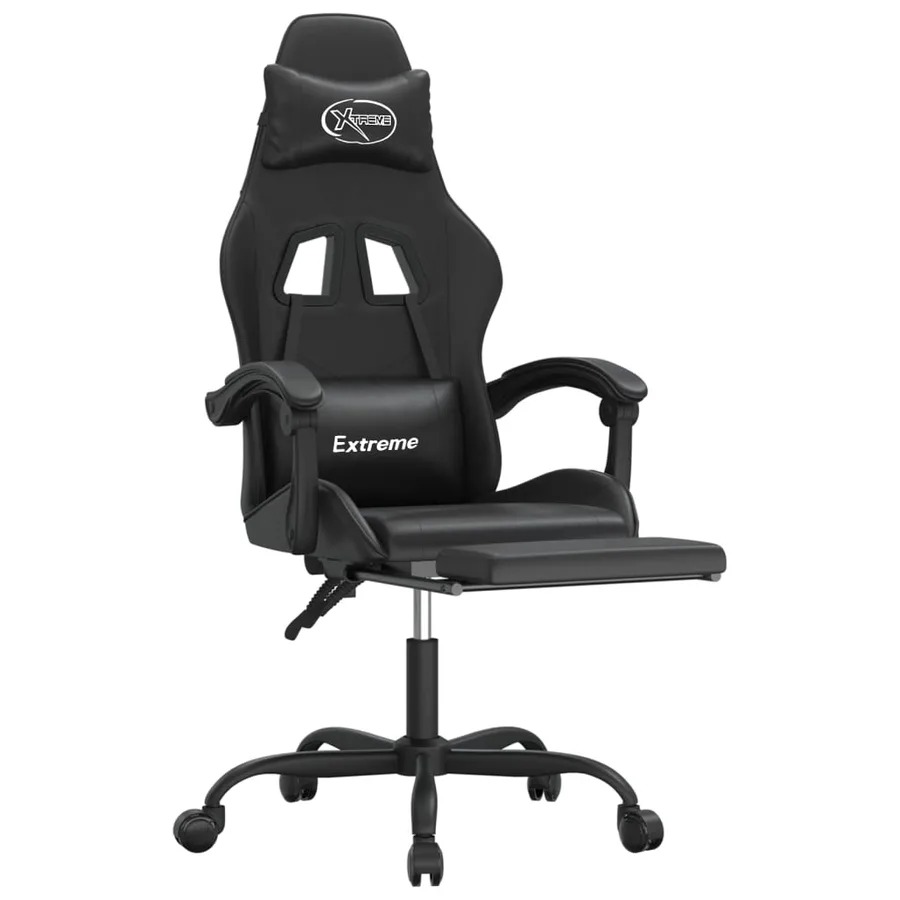 Chaise de jeu avec repose-pied Noir Similicuir - 6
