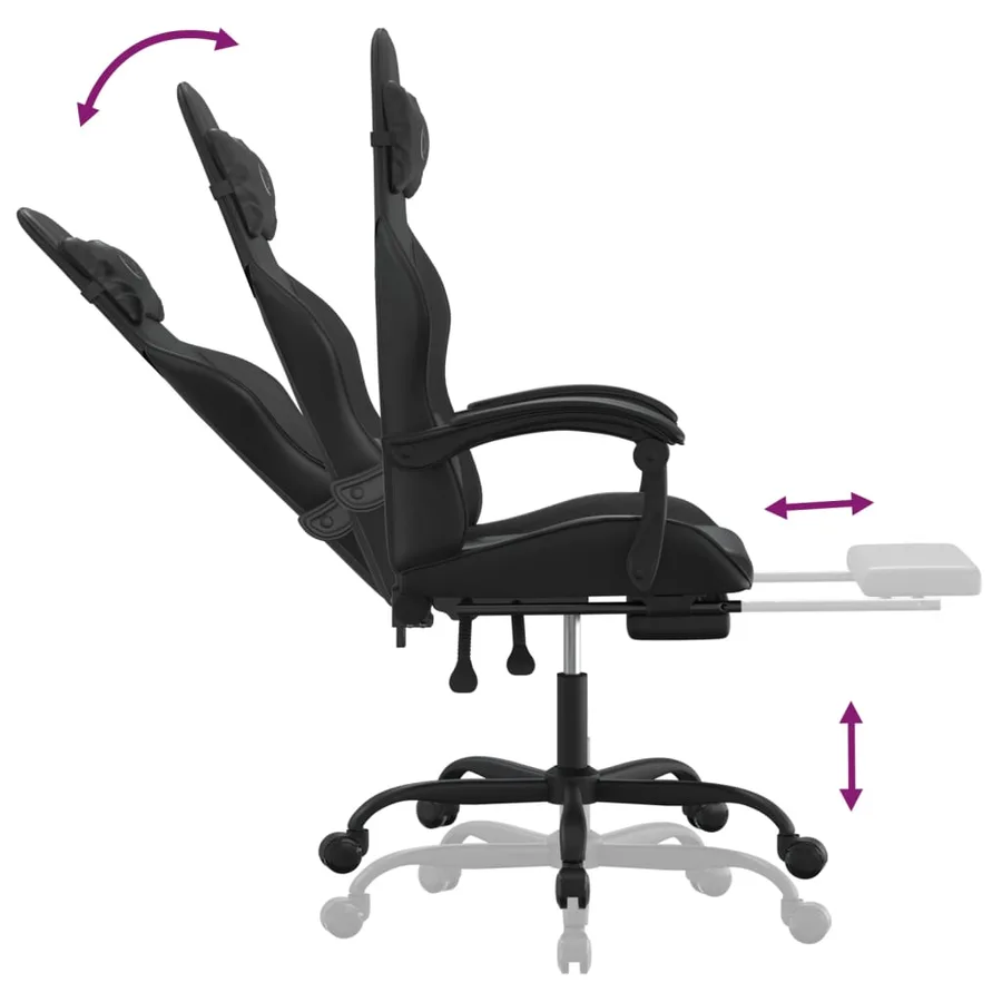 Chaise de jeu avec repose-pied Noir Similicuir - 7