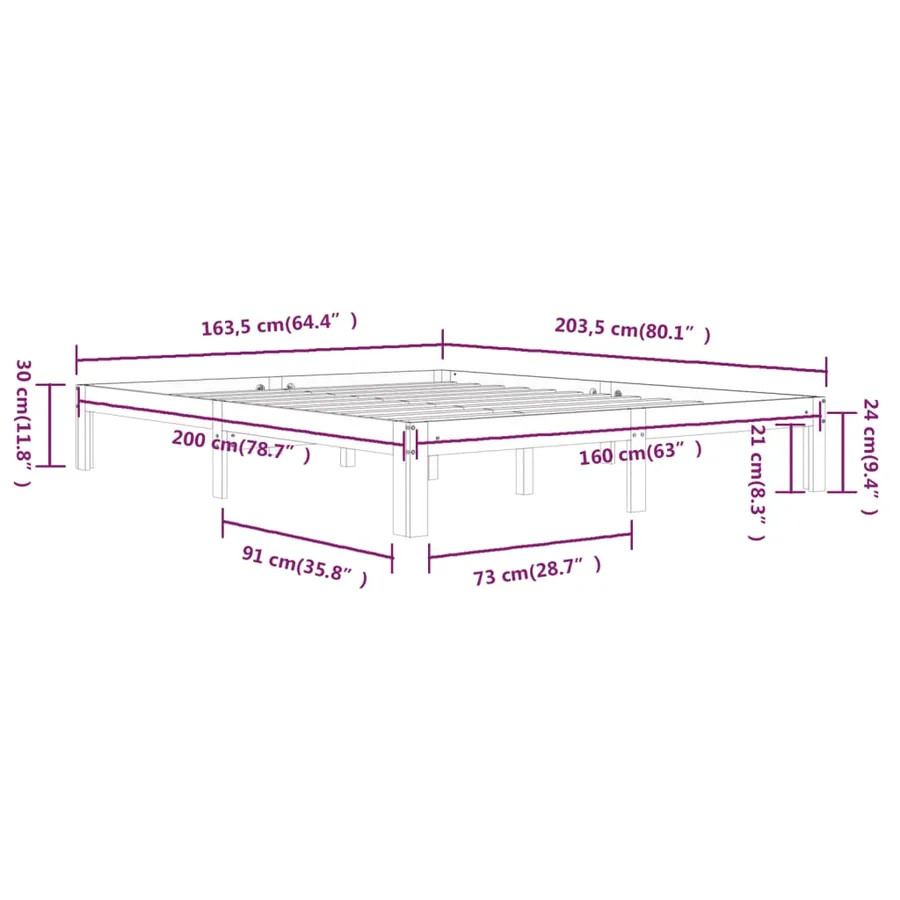 Cadre de lit sans matelas bois massif de pin 160x200 cm - 8
