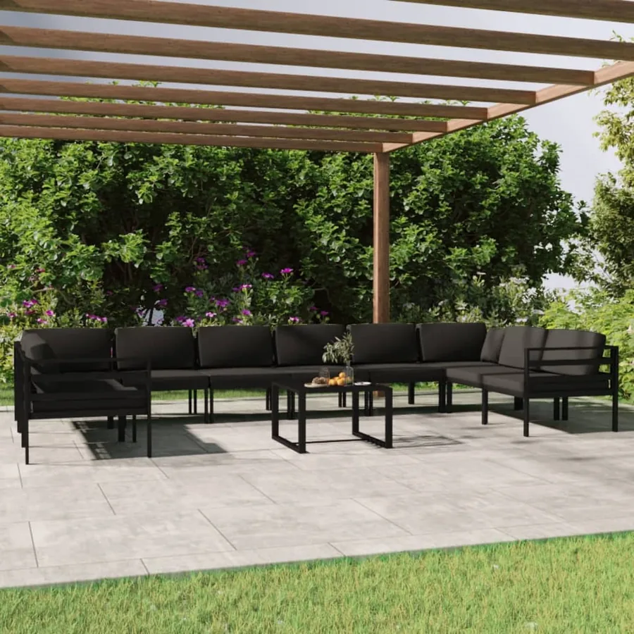Salon de jardin 11 pcs avec coussins Aluminium Anthracite