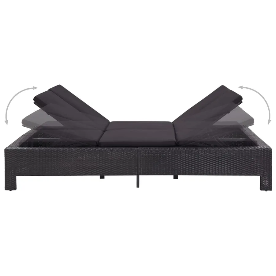 Transat à 2 places avec coussin Noir Résine tressée - 5