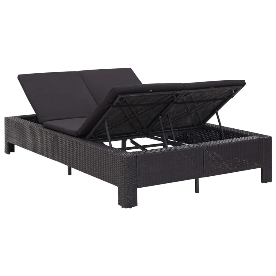 Transat à 2 places avec coussin Noir Résine tressée - 6