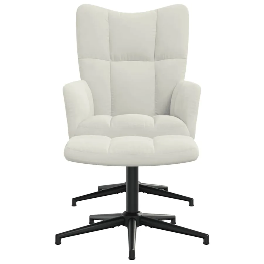 Chaise de relaxation avec tabouret Blanc crème Velours - 2