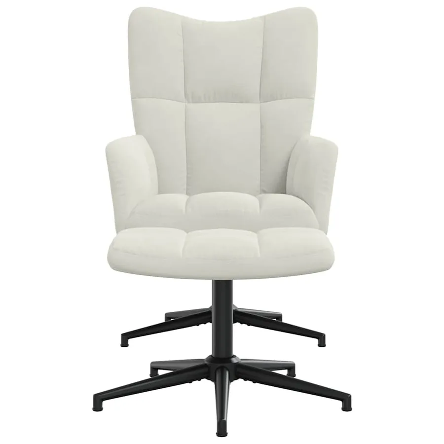 Chaise de relaxation avec tabouret Blanc crème Velours - 3