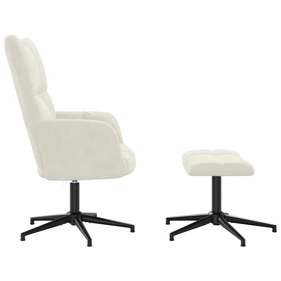 Chaise de relaxation avec tabouret Blanc crème Velours - 4