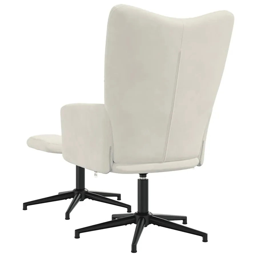 Chaise de relaxation avec tabouret Blanc crème Velours - 5