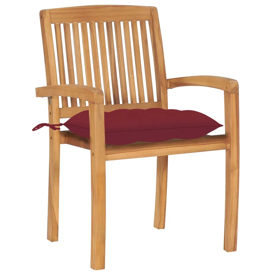 Chaises de jardin lot de 2 avec coussins bordeaux Teck massif - 2