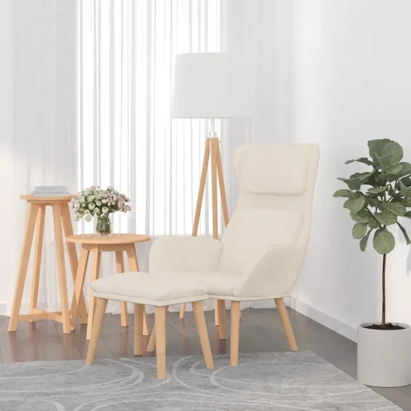Chaise de relaxation avec tabouret Blanc crème Velours