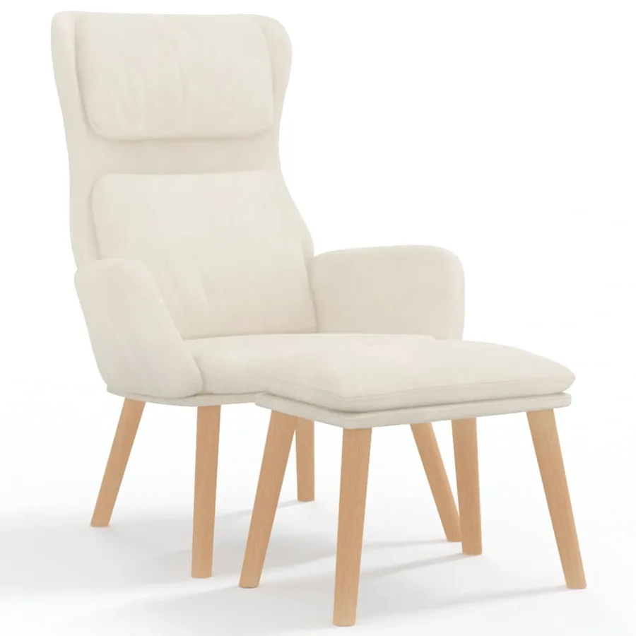 Chaise de relaxation avec tabouret Blanc crème Velours - 2