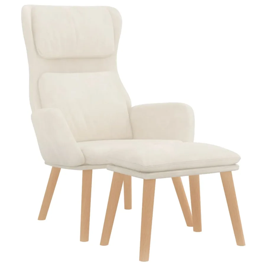 Chaise de relaxation avec tabouret Blanc crème Velours - 3
