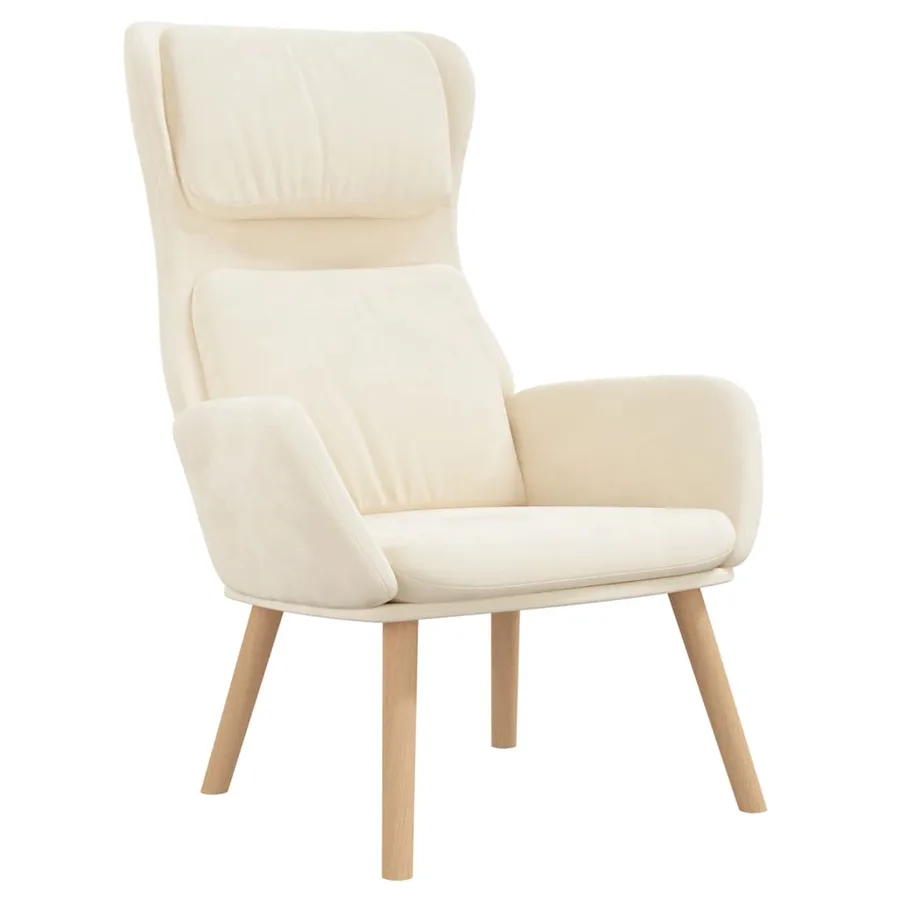 Chaise de relaxation avec tabouret Blanc crème Velours - 4