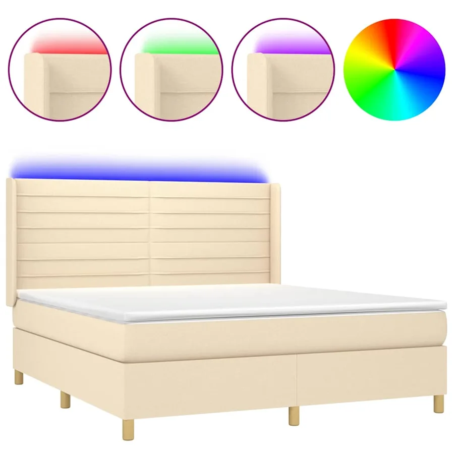 Sommier à lattes de lit matelas et LED Crème 160x200 cm Tissu - 2