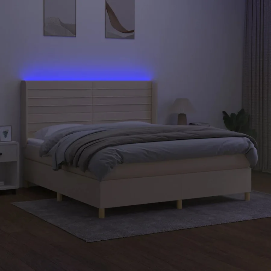Sommier à lattes de lit matelas et LED Crème 160x200 cm Tissu - 3