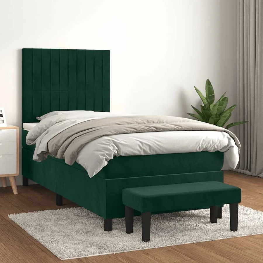 Sommier à lattes de lit avec matelas Vert foncé 90x200 cm