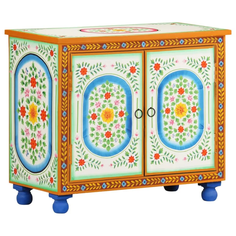 Buffet peint à la main 70x35x60 cm Bois de manguier solide