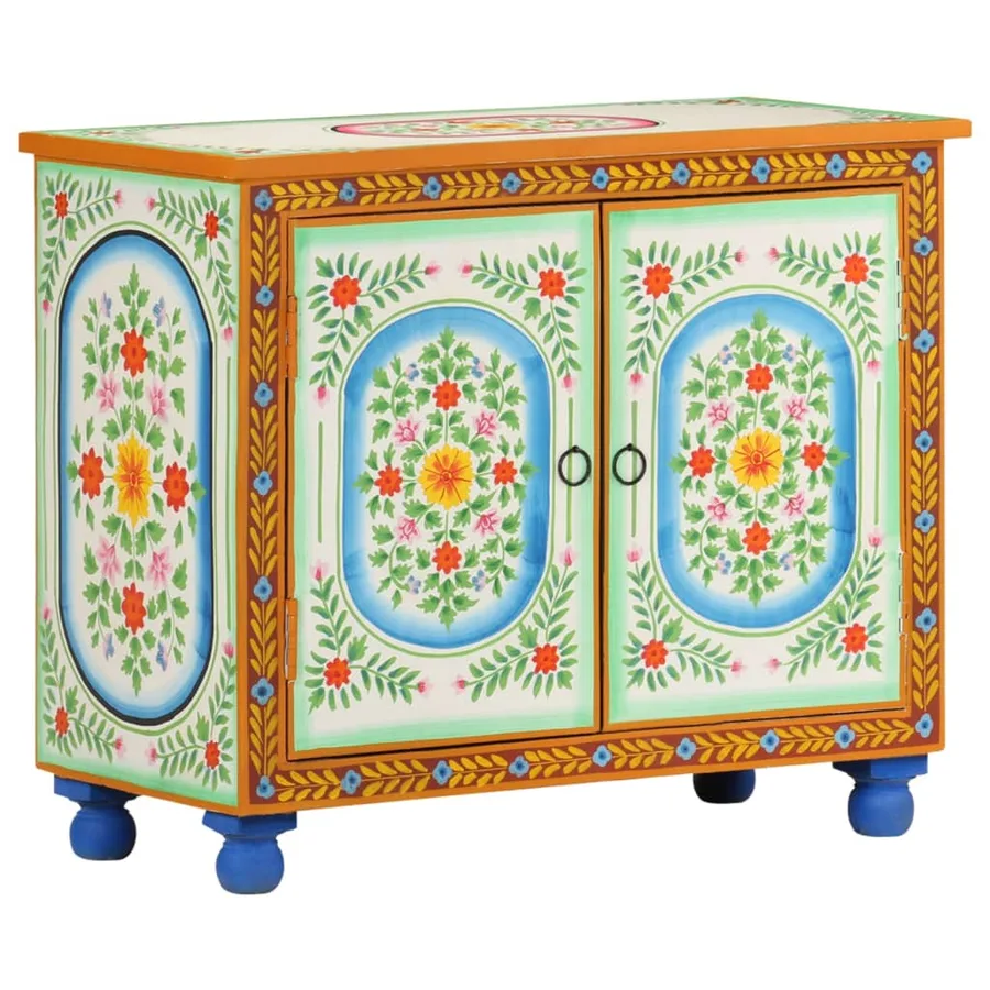 Buffet peint à la main 70x35x60 cm Bois de manguier solide - 10