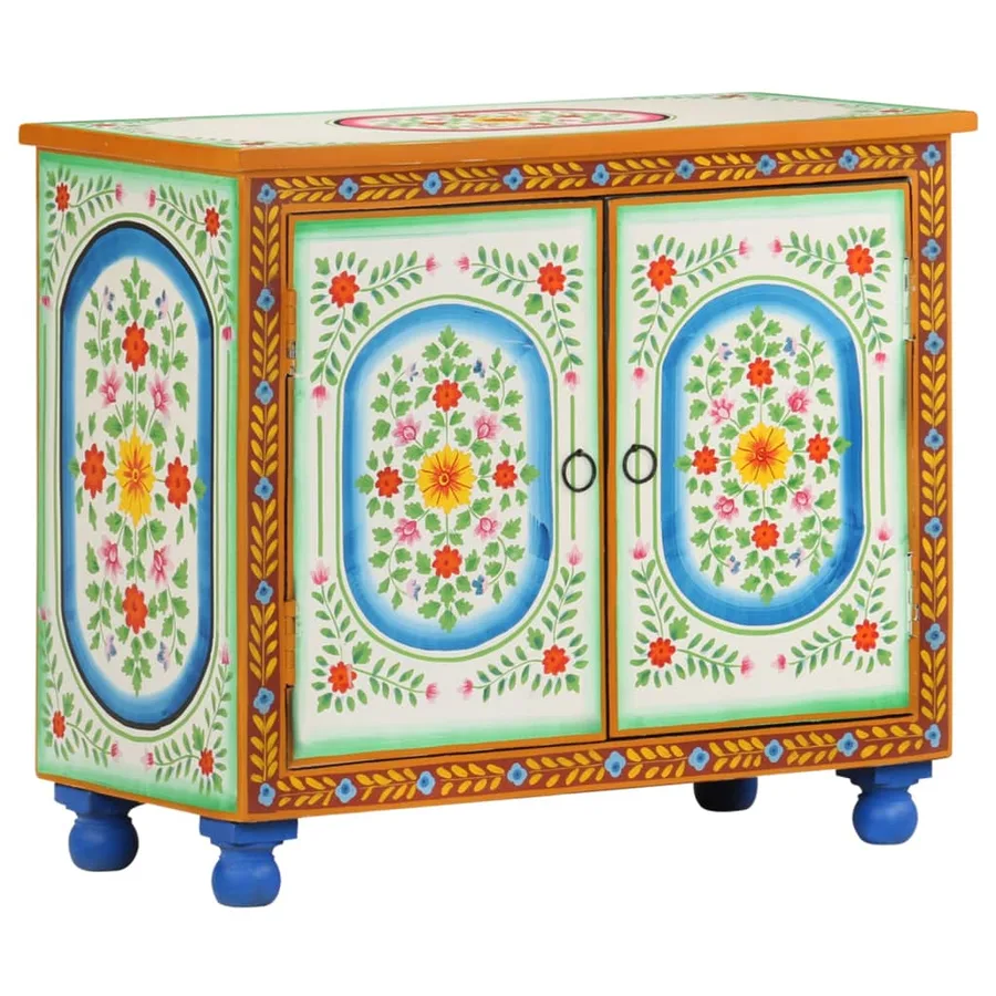 Buffet peint à la main 70x35x60 cm Bois de manguier solide - 11