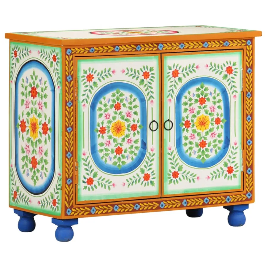 Buffet peint à la main 70x35x60 cm Bois de manguier solide - 12