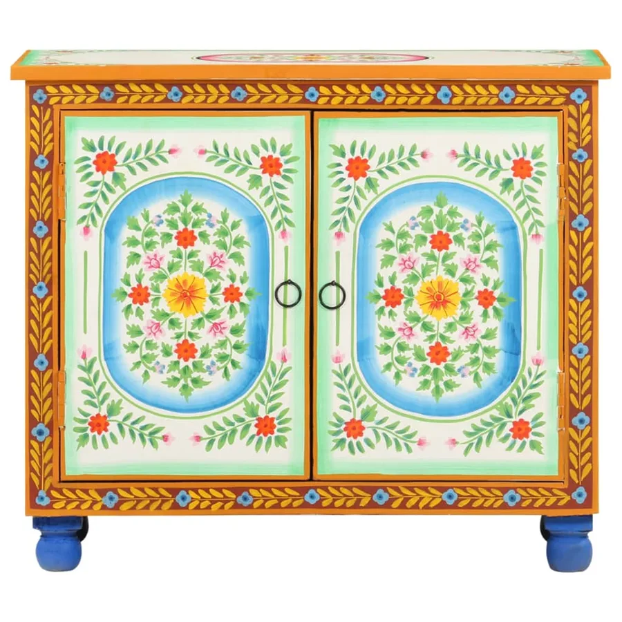 Buffet peint à la main 70x35x60 cm Bois de manguier solide - 3