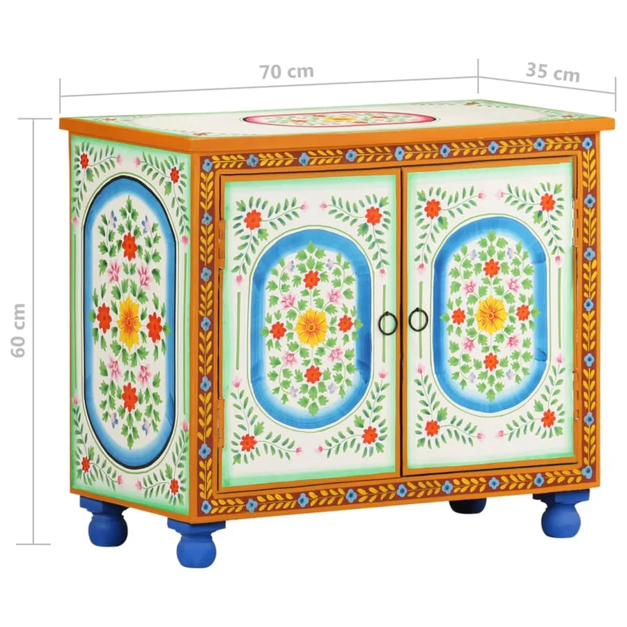 Buffet peint à la main 70x35x60 cm Bois de manguier solide - 8