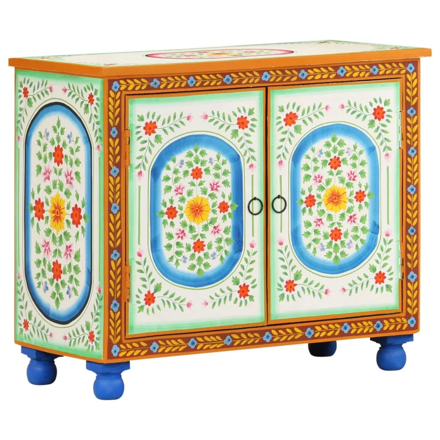 Buffet peint à la main 70x35x60 cm Bois de manguier solide - 9