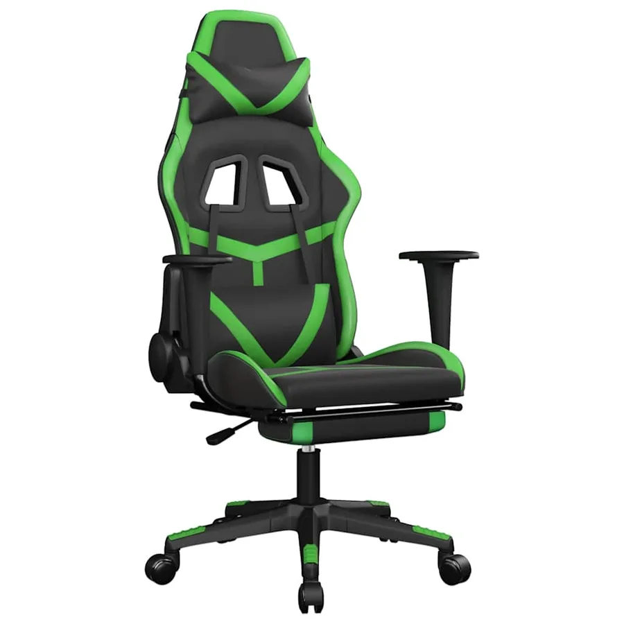 Chaise de jeu de massage avec repose-pied Noir&Vert Similicuir - 2