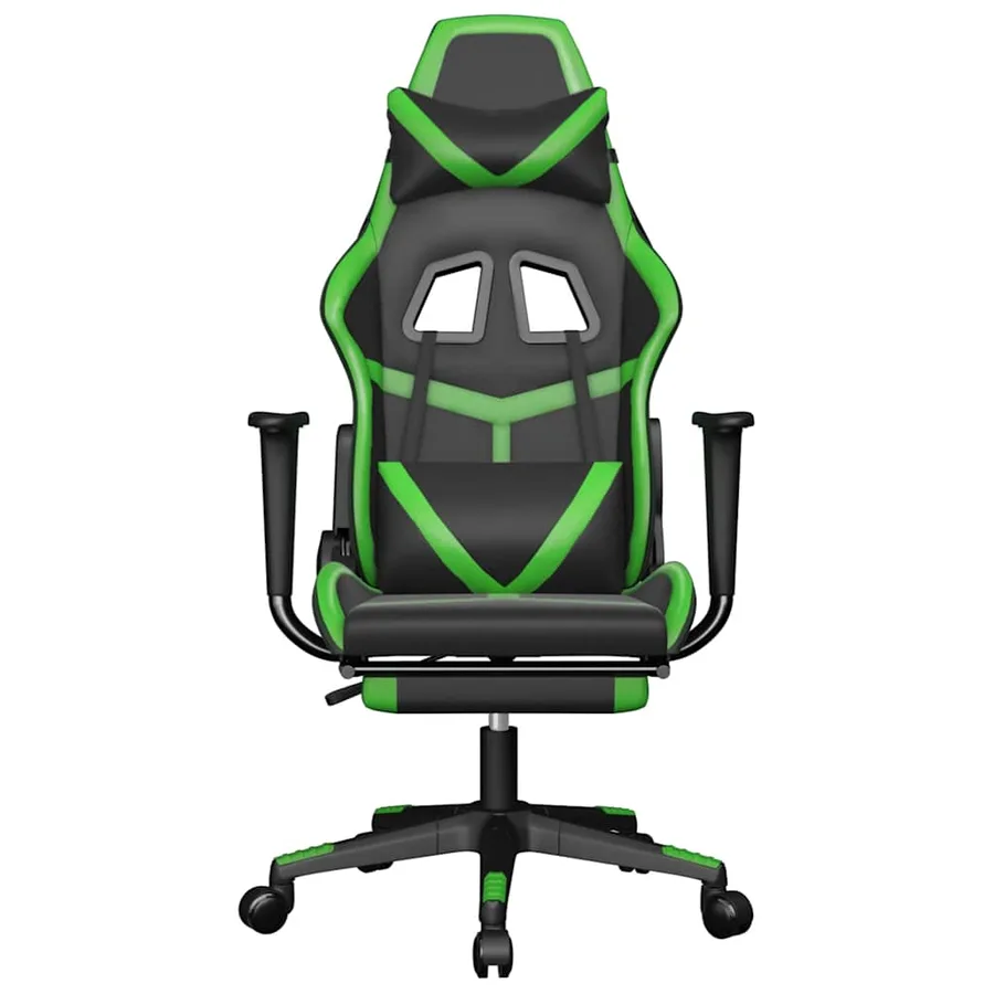 Chaise de jeu de massage avec repose-pied Noir&Vert Similicuir - 4