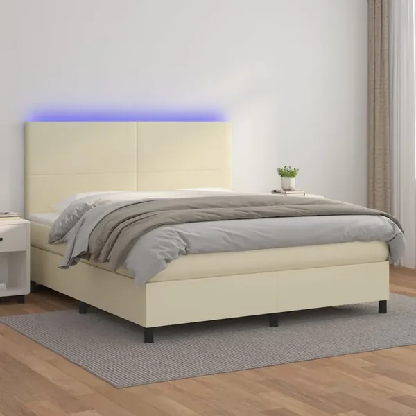 Sommier à lattes de lit avec matelas et LED Crème 160x200 cm