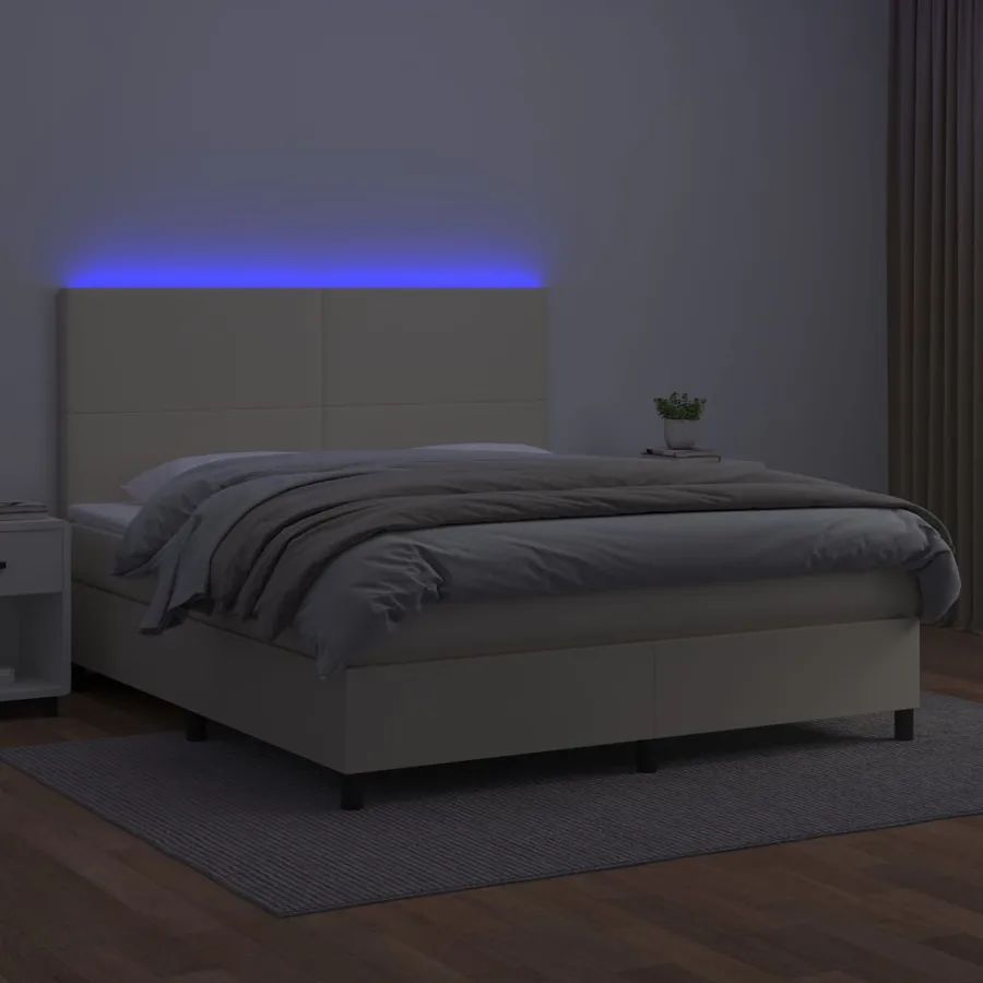 Sommier à lattes de lit avec matelas et LED Crème 160x200 cm - 4