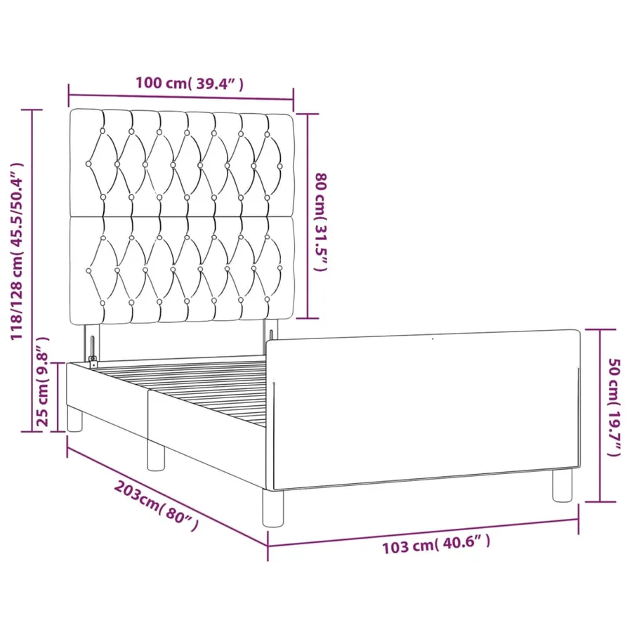 Cadre de lit sans matelas marron foncé 100x200 cm tissu - 14