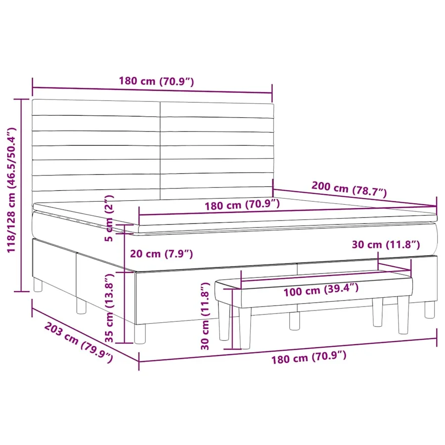 Sommier à lattes de lit matelas LED Taupe 180x200 cm Tissu - 8