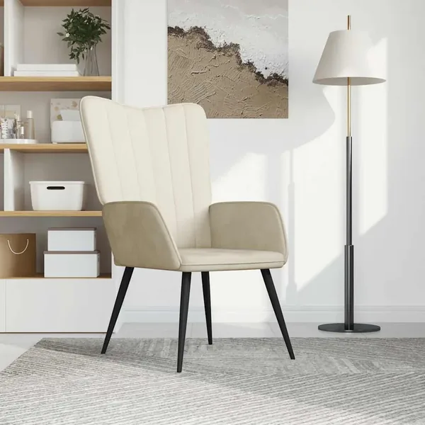 Chaise de relaxation Blanc crème Velours