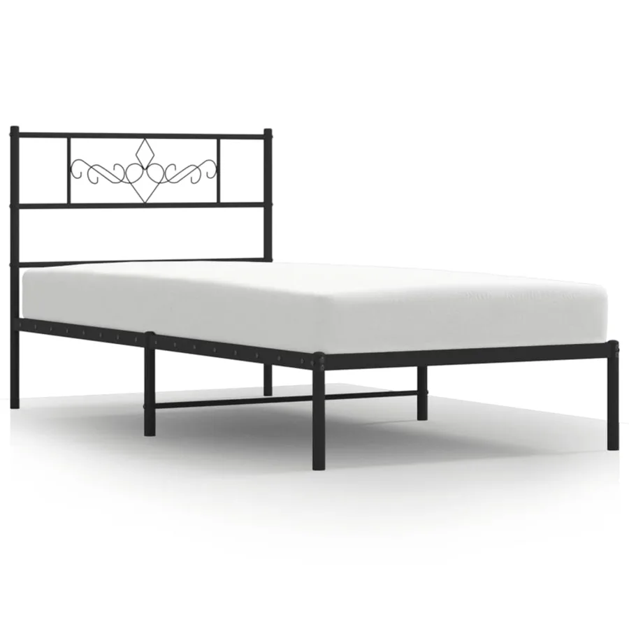 Cadre de lit métal sans matelas avec tête de lit noir 90x200 cm - 2