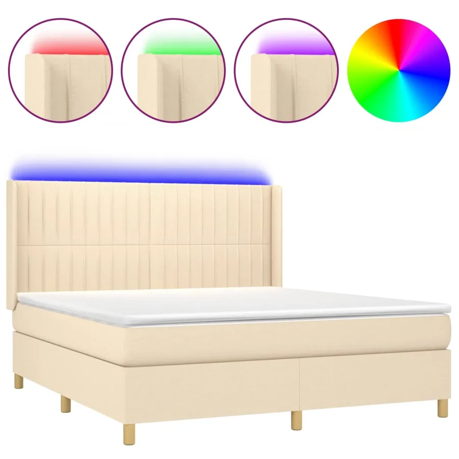 Sommier à lattes de lit matelas et LED Crème 160x200 cm Tissu - 2